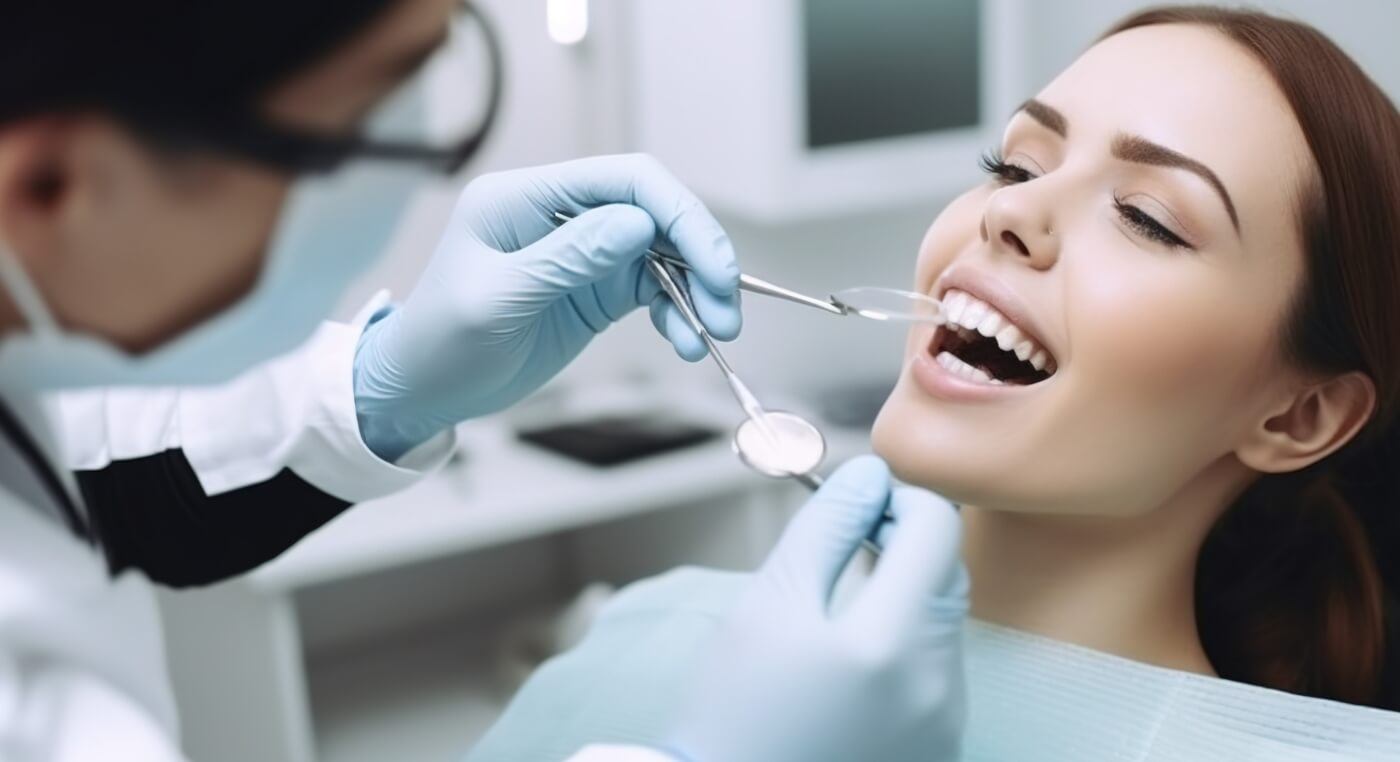 Woman in dental chair receiving gum disease treatment in Arlington